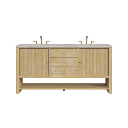 Renovate for Less Atlanta Marigot 72" Double Vanity, Sunwashed Oak w/ 3 CM Victorian Silver Silestone Top w/ FreePower Wireless Charger