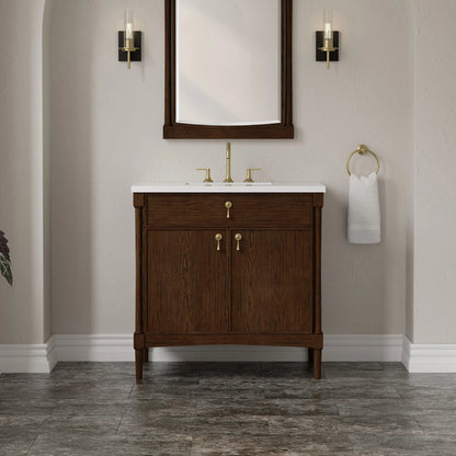 Kinnsden 36" Single Vanity, Sable Oak w/ 3 CM White Zeus Silestone Top