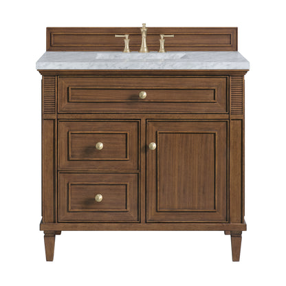 Renovate for Less Atlanta Lorelai 36" Single Vanity, Mid-Century Walnut w/ 3 CM Carrara White Marble Top