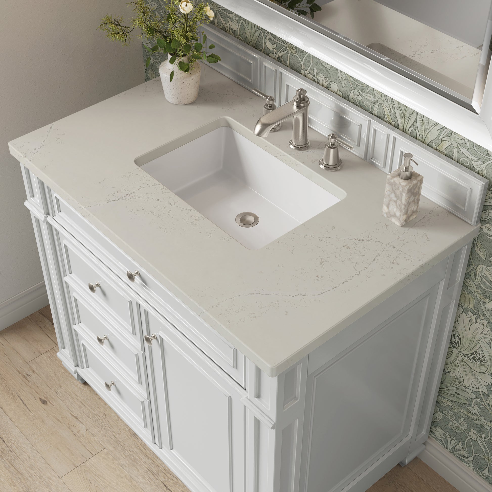 Renovate for Less Atlanta Bristol 36" Single Vanity, Bright White, w/ 3 CM Siberian Silestone Top