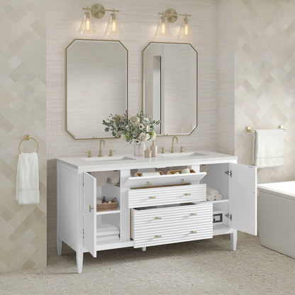Renovate for Less Atlanta Myrrin 60" Double Vanity, Bright White w/ 3 CM Lime Delight Silestone Top