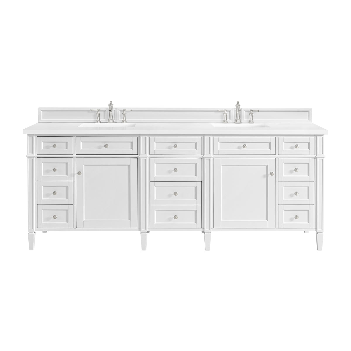 Brittany 84" Double Vanity, Bright White w/ 3 CM White Zeus Top