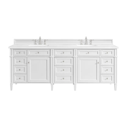Brittany 84" Double Vanity, Bright White w/ 3 CM White Zeus Top