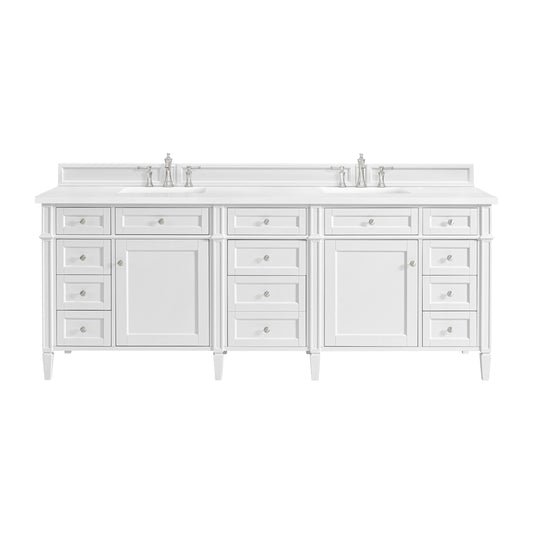 Brittany 84" Double Vanity, Bright White w/ 3 CM White Zeus Top