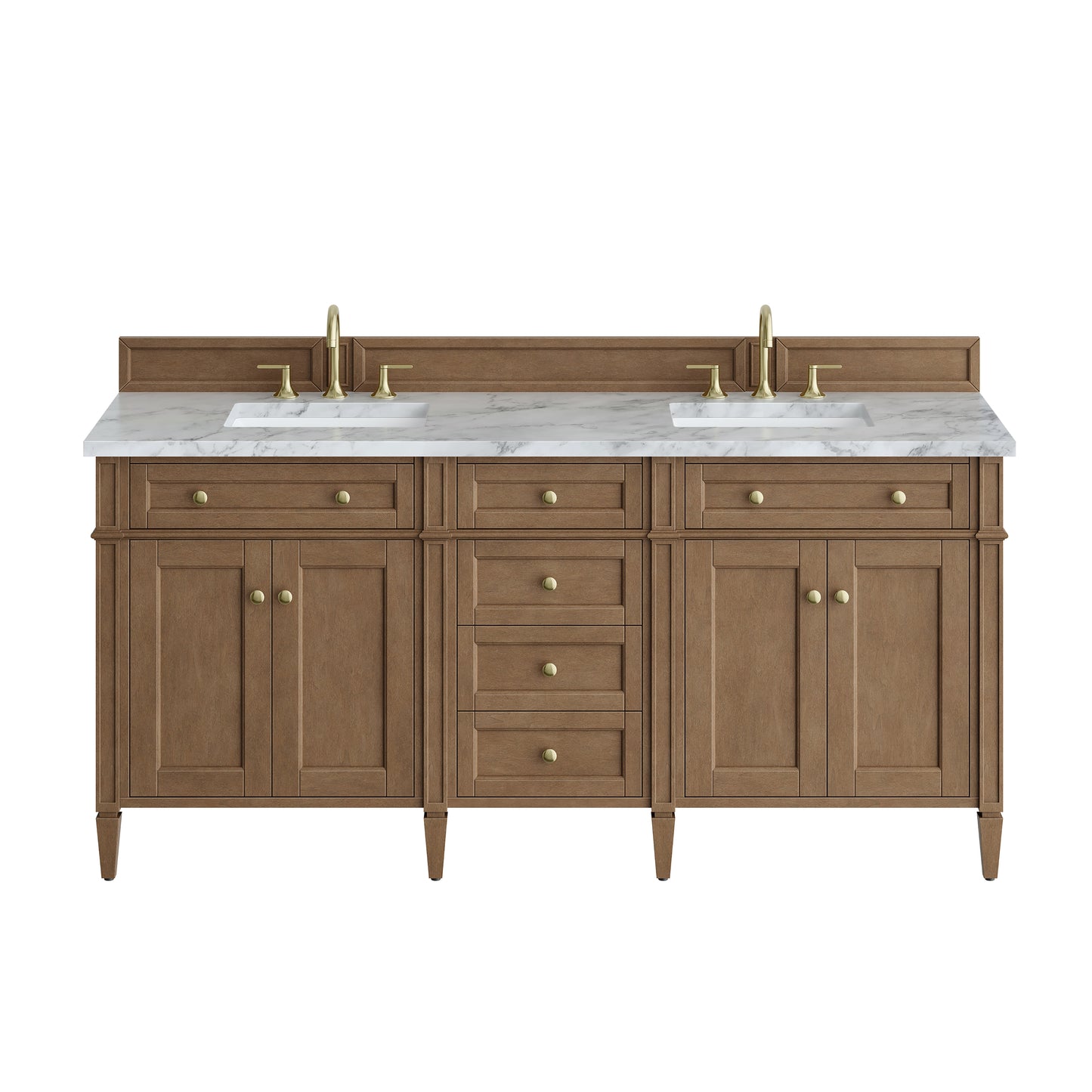 Renovate for Less Atlanta Brittany 72" Double Vanity, Pecan w/ 3 CM Carrara Marble Top