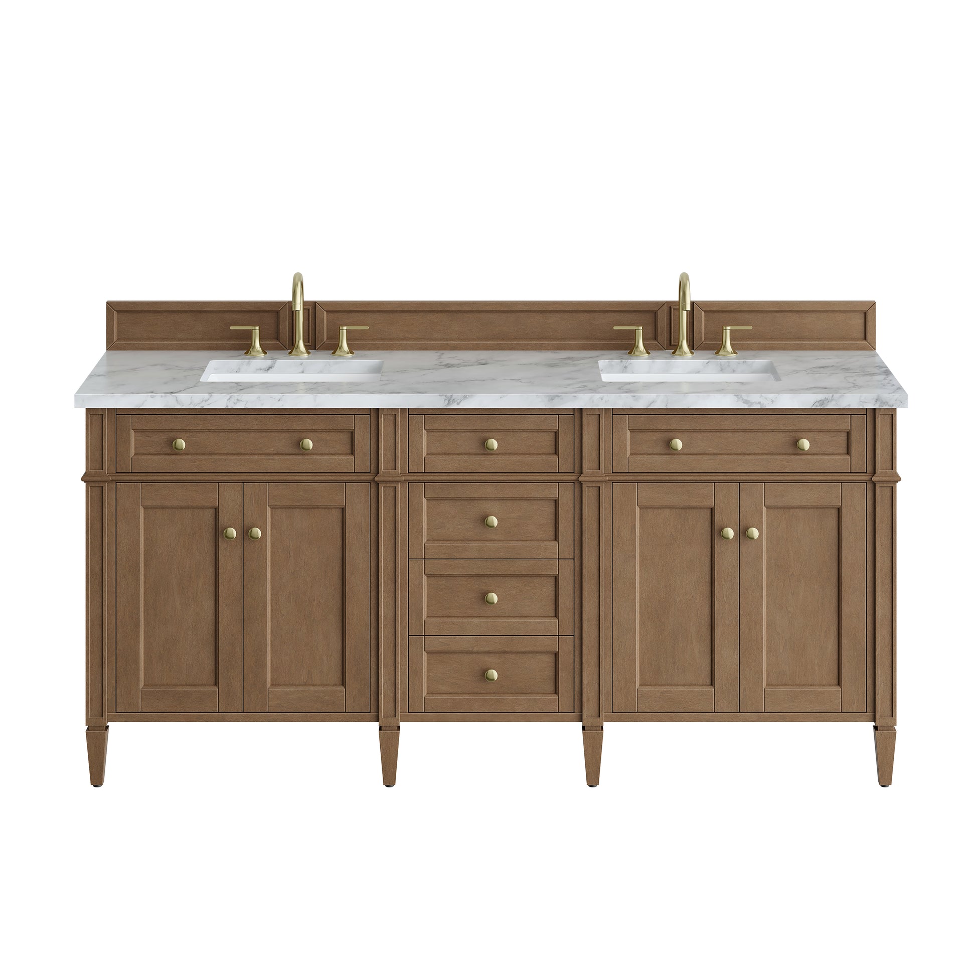 Renovate for Less Atlanta Brittany 72" Double Vanity, Pecan w/ 3 CM Carrara Marble Top