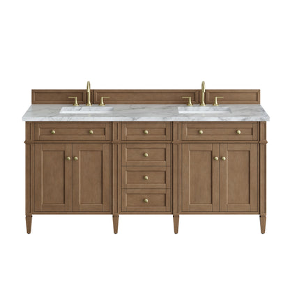 Renovate for Less Atlanta Brittany 72" Double Vanity, Pecan w/ 3 CM Carrara Marble Top