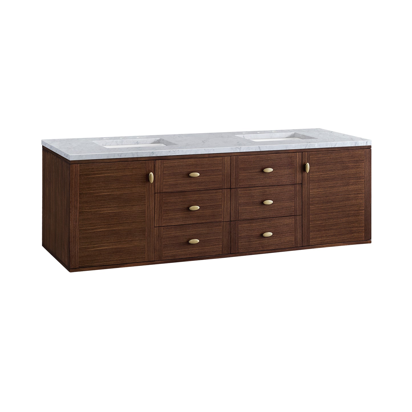 Renovate for Less Atlanta Amberly 72" Double Vanity, Mid-Century Walnut w/ 3 CM Carrara Marble Top