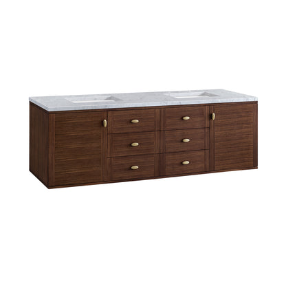 Renovate for Less Atlanta Amberly 72" Double Vanity, Mid-Century Walnut w/ 3 CM Carrara Marble Top