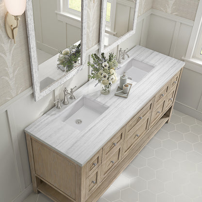 Renovate for Less Atlanta Breckenridge 72" Double Vanity, Whitewashed Oak w/ 3 CM White Zeus Silestone Top