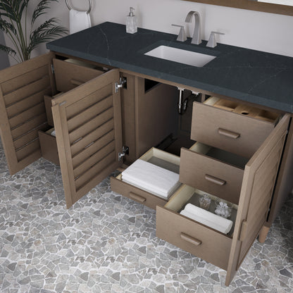 Renovate for Less Atlanta Portland 60" Single Vanity Whitewashed Walnut w/ 3 CM Charcoal Soapstone Silestone Top