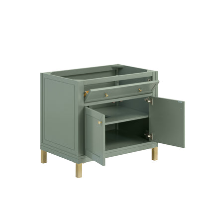 Renovate for Less Atlanta Chicago 36" Single Vanity, Smokey Celadon, w/ Single Hole 3CM White Zeus Silestone® Top & Backsplash