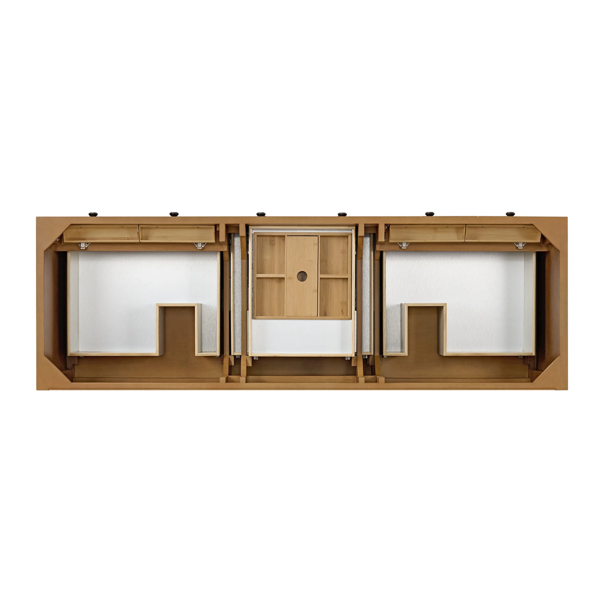Malibu 72" Double Vanity, Amber Birch w/ 3 CM Eternal Jasmine Pearl Top w/ FreePower Wireless Charger