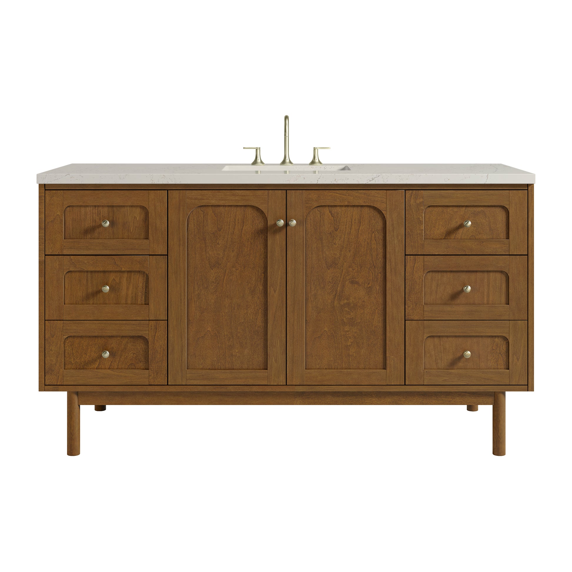 Renovate for Less Atlanta Laurent 60" Single Vanity, Honey Oak w/ 3 CM Siberian Silestone Top w/FreePower Wireless Charger