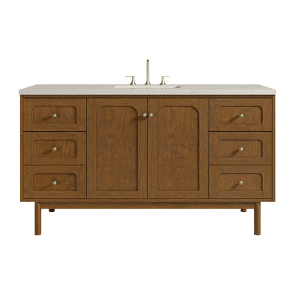 Renovate for Less Atlanta Laurent 60" Single Vanity, Honey Oak w/ 3 CM Siberian Silestone Top w/FreePower Wireless Charger