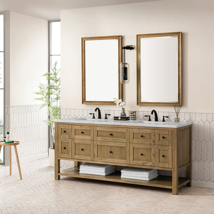 Renovate for Less Atlanta Breckenridge 72" Double Vanity, Light Natural Oak w/ 3 CM Victorian Silver Top w/FreePower Wireless Charger