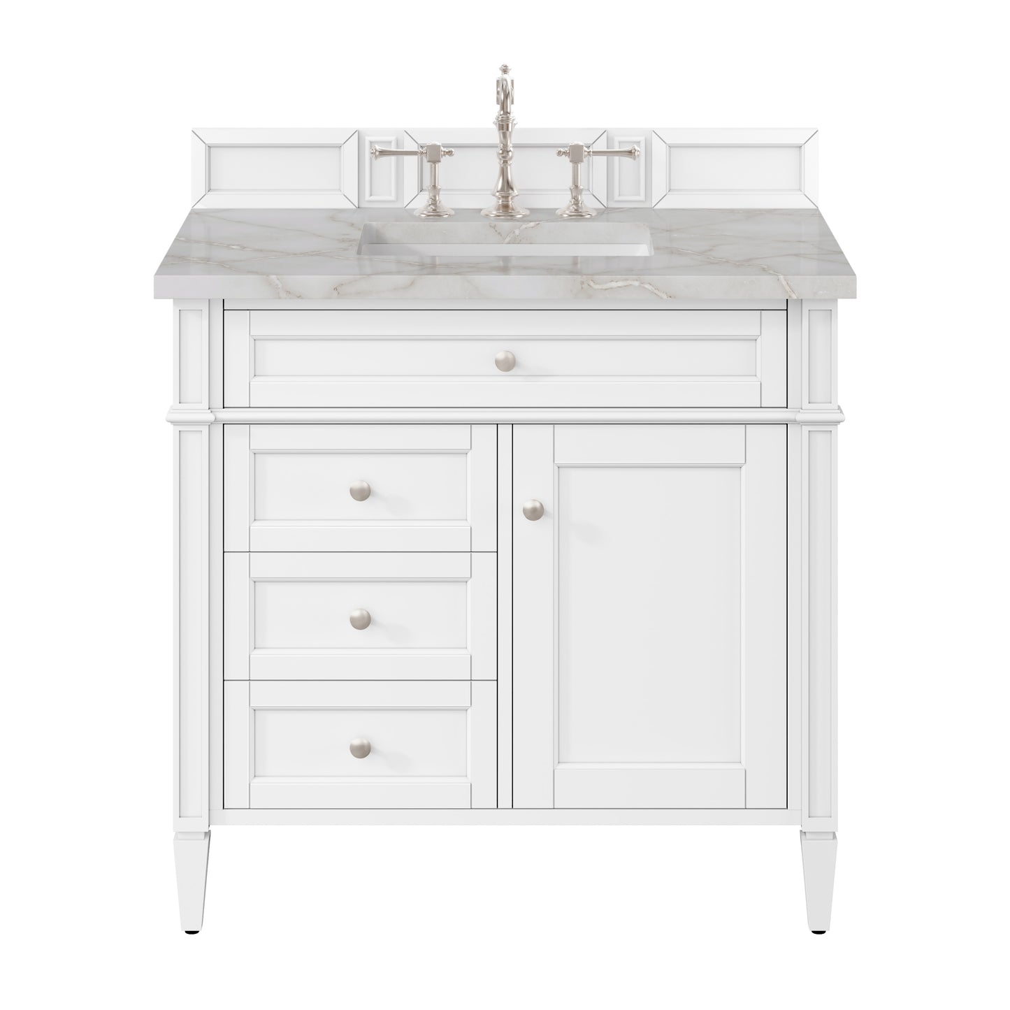 Renovate for Less Atlanta Brittany 36" Single Vanity, Bright White w/ 3 CM Victorian Silver Silestone Top