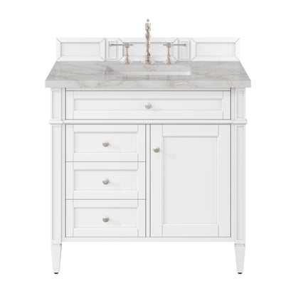 Renovate for Less Atlanta Brittany 36" Single Vanity, Bright White w/ 3 CM Victorian Silver Silestone Top