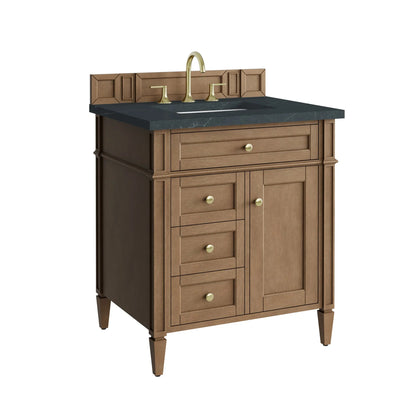 Brittany 30" Single Vanity, Pecan w/ 3 CM Charcoal Soapstone Silestone Top