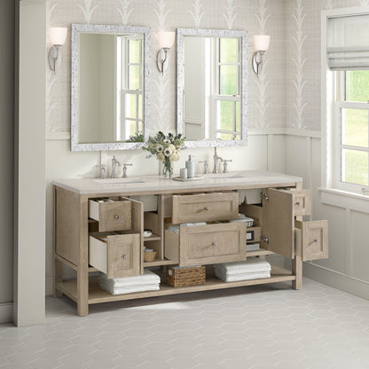 Renovate for Less Atlanta Breckenridge 72" Double Vanity, Whitewashed Oak, w/ 3 CM Siberian Silestone Top w/FreePower Wireless Charger