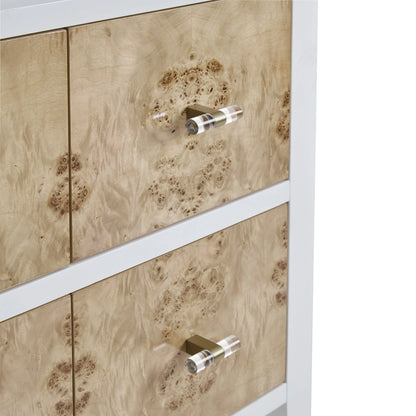 Olena 48" Single Vanity, Light Mappa Burl and Polished White, w/ 3 CM Tajnar Eclos Top w/FreePower Wireless Charger