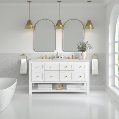 Renovate for Less Atlanta Breckenridge 60" Double Vanity, Bright White, w/ 3 CM Lime Delight Quartz Top