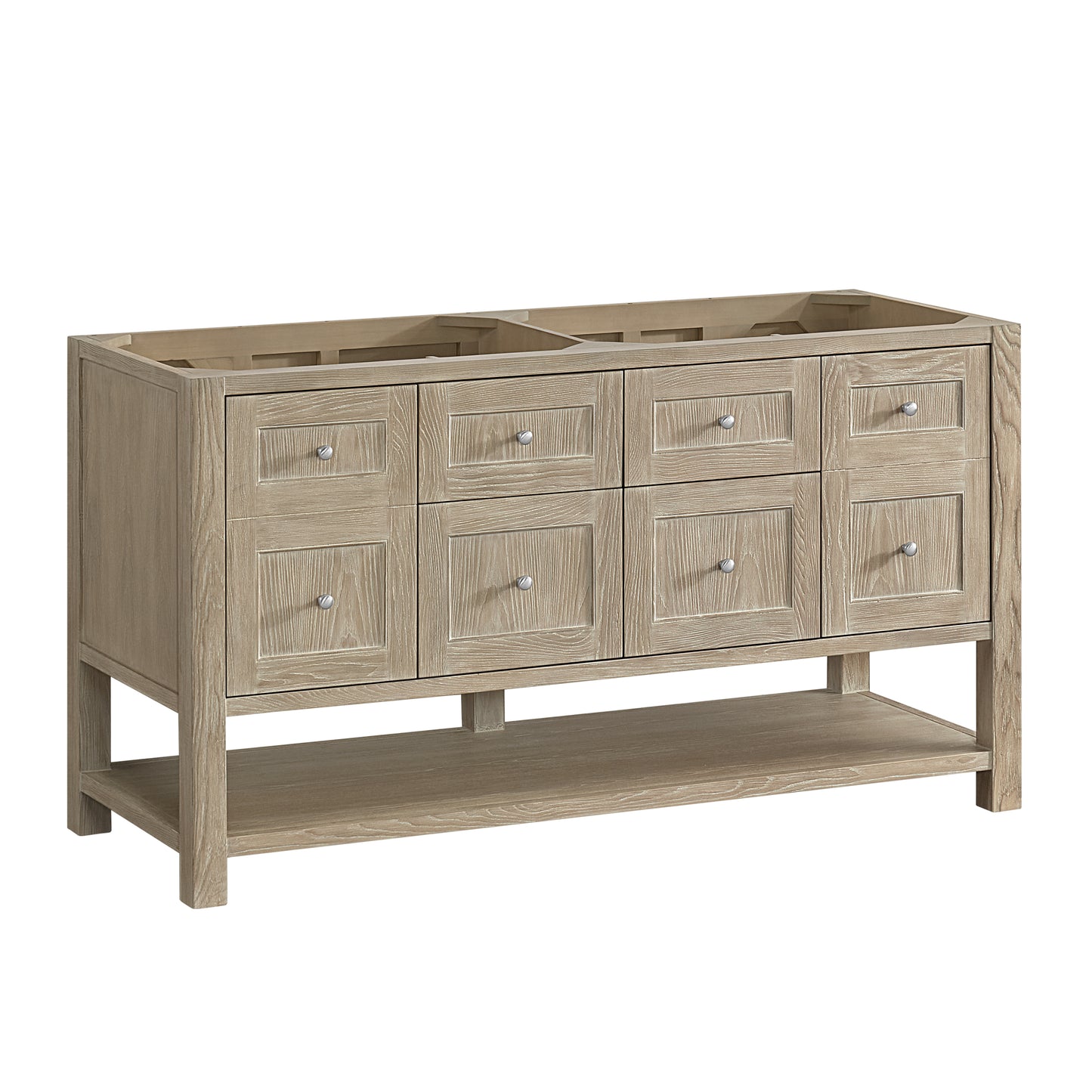 Renovate for Less Atlanta Breckenridge 60" Double Vanity, Whitewashed Oak, w/ 3 CM Charcoal Soapstone Quartz Top