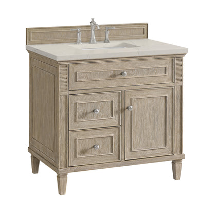 Renovate for Less Atlanta Lorelai 36" Single Vanity, Whitewashed Oak, w/ 3 CM Siberian Silestone Top