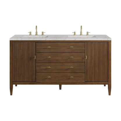 Myrrin 60" Double Vanity, Mid Century Walnut w/ 3 CM Eternal Jasmine Pearl Silestone Top w/FreePower Wireless Charger