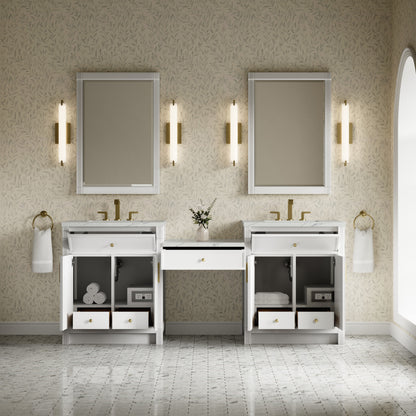 Renovate for Less Atlanta Bellshire 84" Dual Vanity Set with 24" Make-Up Counter, Bright White w/3 cm Ethereal Noctis Silestone Top