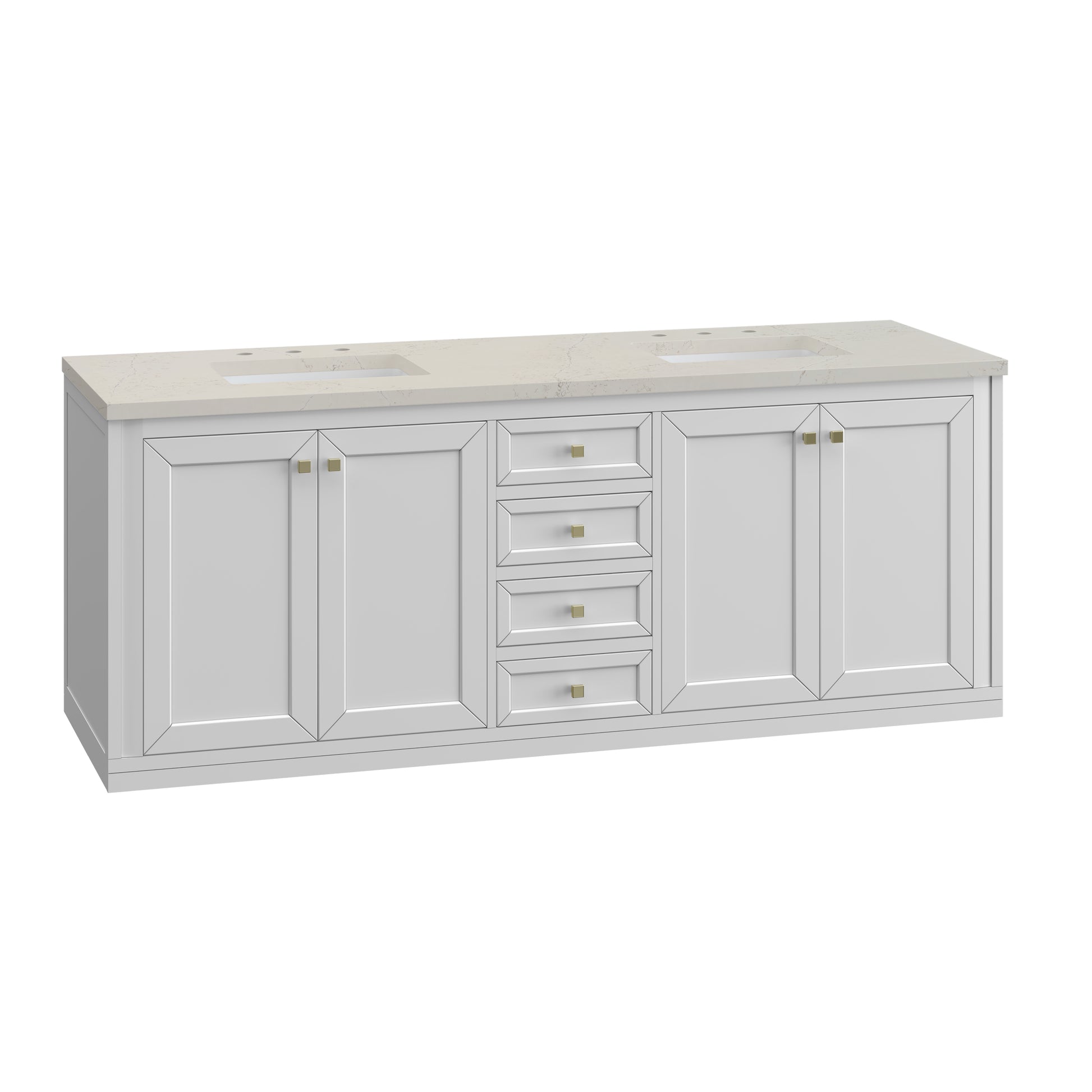 Renovate for Less Atlanta Chicago 72" Double Vanity, Glossy White, w/ 3 CM Siberian Silestone Top