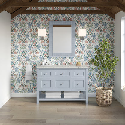 Renovate for Less Atlanta Breckenridge 48" Single Vanity, Serenity Blue, w/ 3 CM Victorian Silver Quartz Top