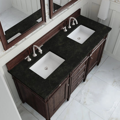 Brittany 60" Double Vanity, Burnished Mahogany, w/ 3 CM Phantome Eclos Top