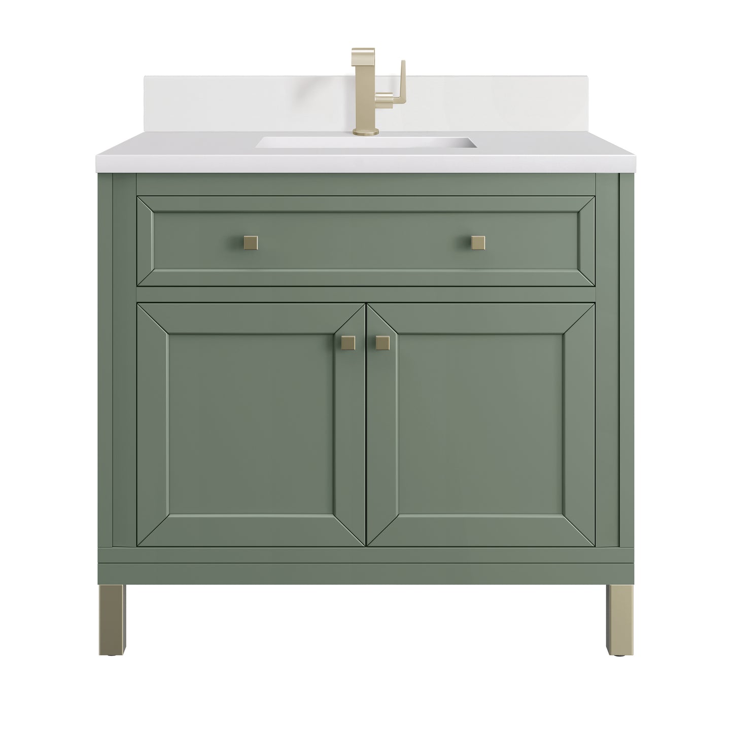 Renovate for Less Atlanta Chicago 36" Single Vanity, Smokey Celadon, w/ Single Hole 3CM White Zeus Silestone® Top & Backsplash
