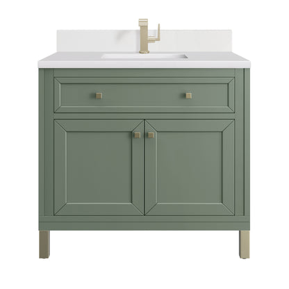 Renovate for Less Atlanta Chicago 36" Single Vanity, Smokey Celadon, w/ Single Hole 3CM White Zeus Silestone® Top & Backsplash