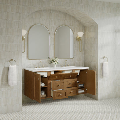 Renovate for Less Atlanta Laurent 60" Double Vanity, Honey Oak w/ 3 CM White Zeus Silestone Top