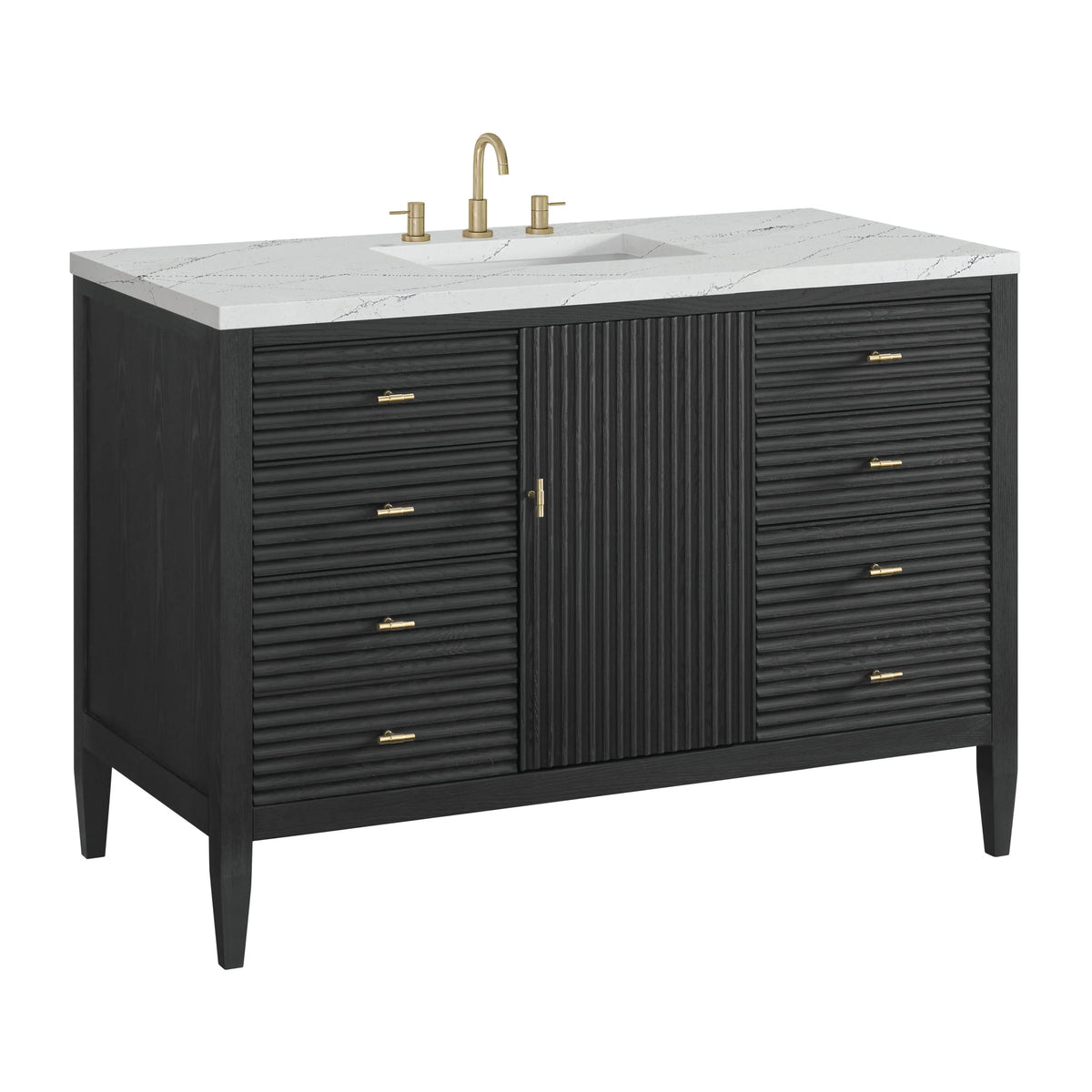 Myrrin 48" Single Vanity, Carbon Oak w/ 3 CM Ethereal Noctis Silestone Top w/FreePower Wireless Charger