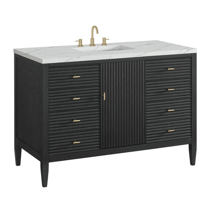 Myrrin 48" Single Vanity, Carbon Oak w/ 3 CM Ethereal Noctis Silestone Top w/FreePower Wireless Charger