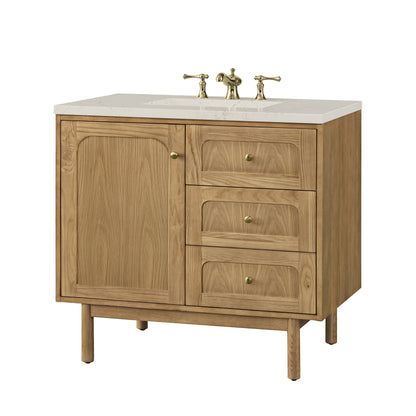Renovate for Less Atlanta Laurent 36" Single Vanity, Light Natural Oak, w/ 3 CM Siberian Silestone Top