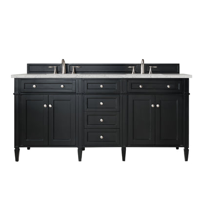 Renovate for Less Atlanta Brittany 72" Double Vanity, Black Onyx w/ 3 CM Eternal Jasmine Pearl Silestone Top