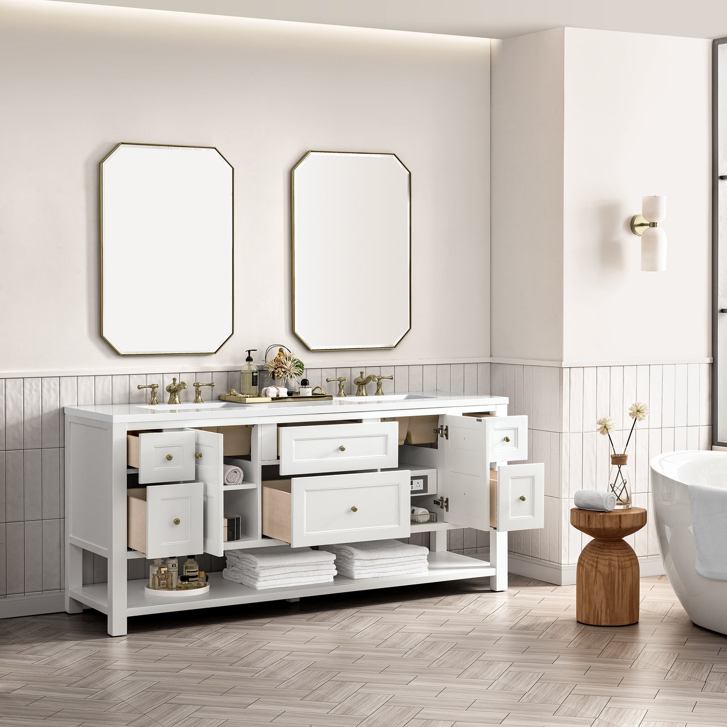 Renovate for Less Atlanta Breckenridge 72" Double Vanity, Bright White w/ 3 CM White Zeus Top