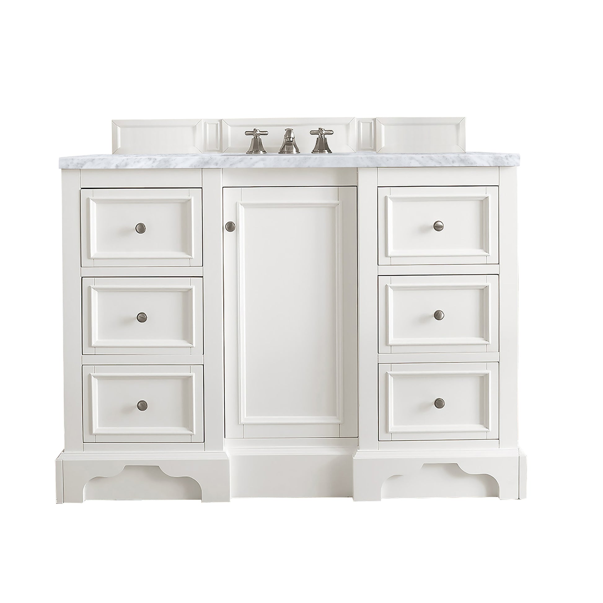 Renovate for Less Atlanta De Soto 48" Single Vanity, Bright White w/ 3 CM Carrara Marble Top