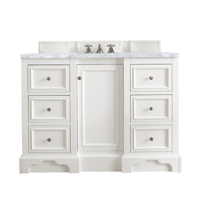 Renovate for Less Atlanta De Soto 48" Single Vanity, Bright White w/ 3 CM Carrara Marble Top