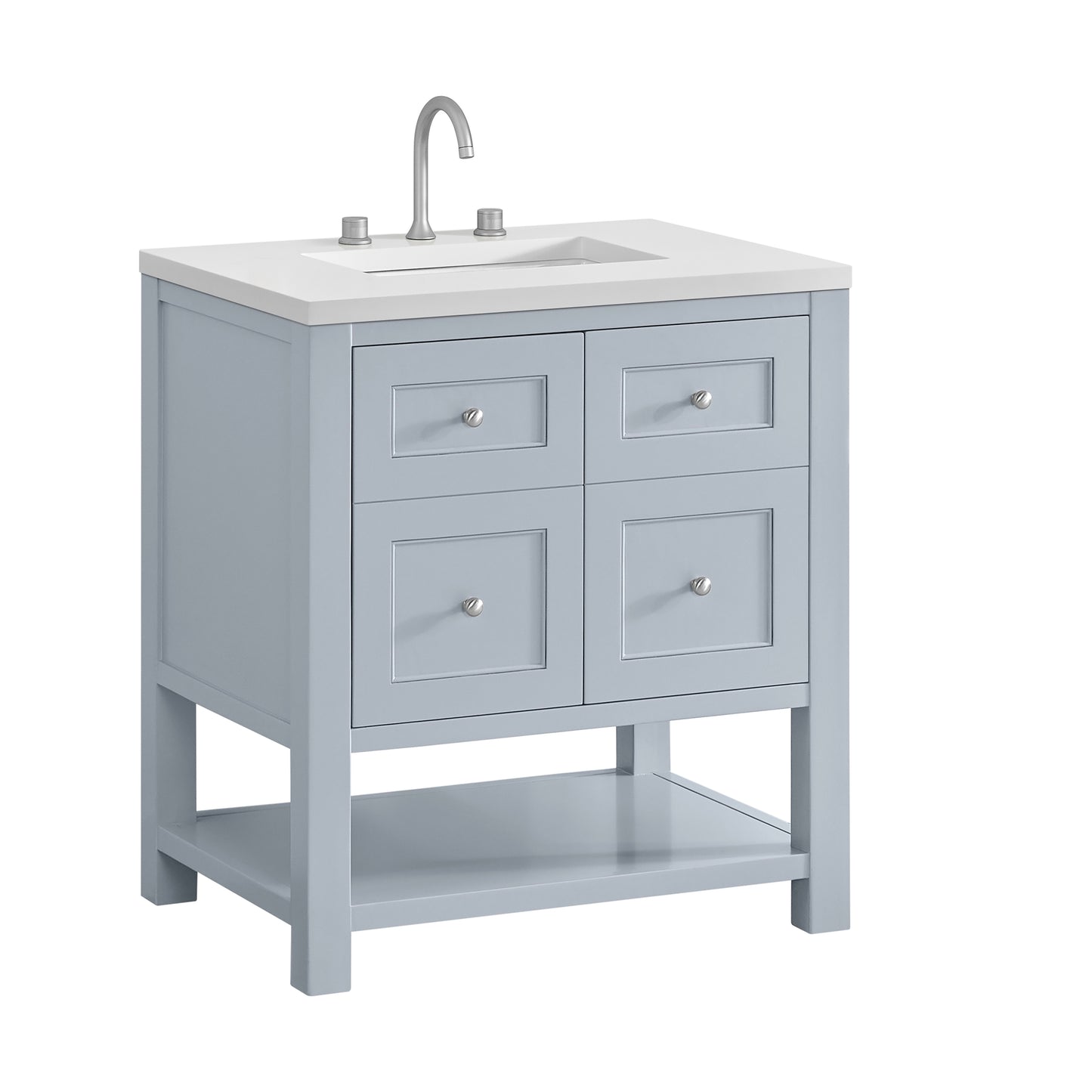 Renovate for Less Atlanta Breckenridge 30" Single Vanity, Serenity Blue, w/ 3 CM White Zeus Quartz Top