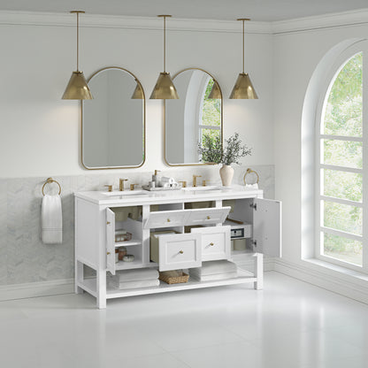 Renovate for Less Atlanta Breckenridge 60" Double Vanity, Bright White, w/ 3 CM White Zeus Quartz Top