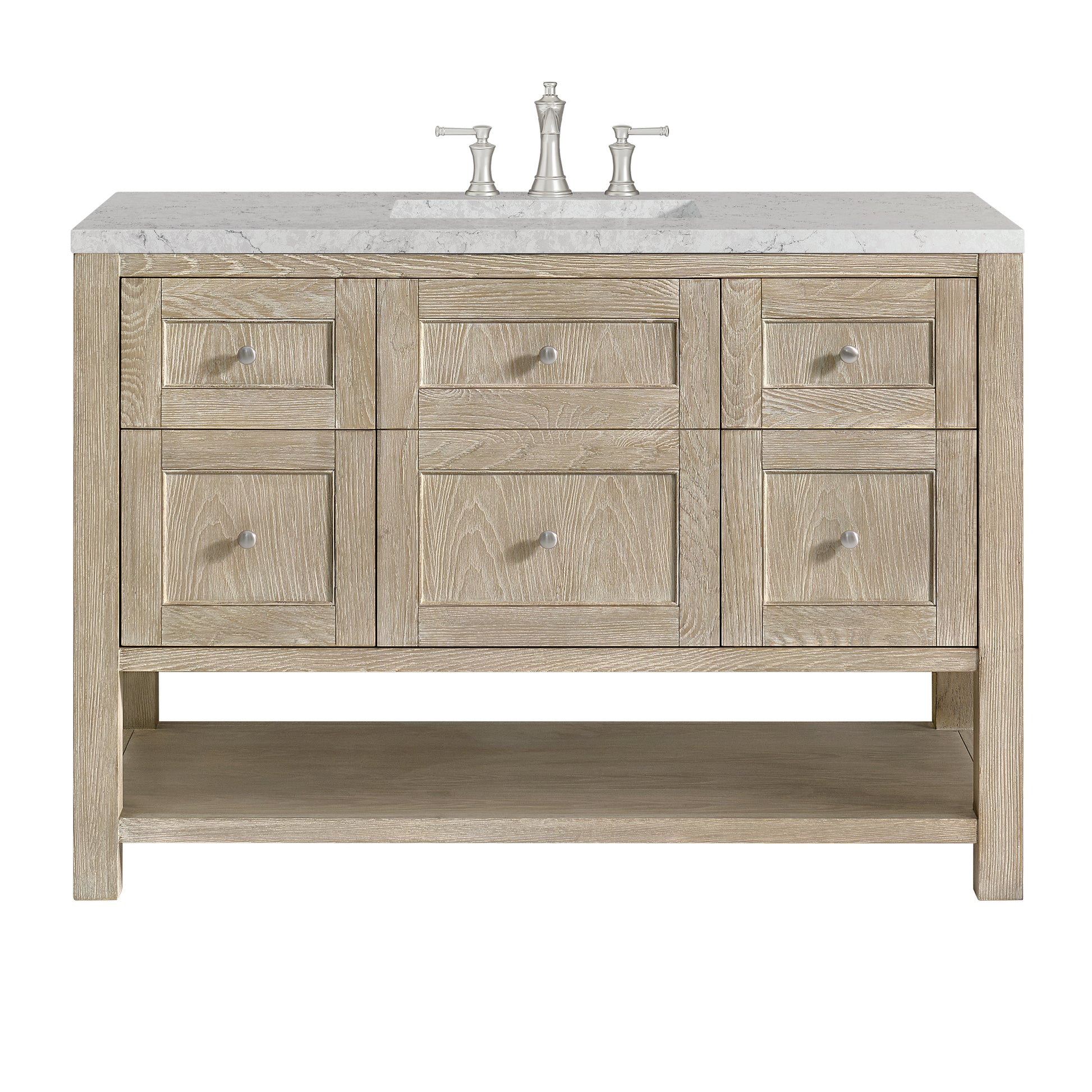 Renovate for Less Atlanta Breckenridge 48" Single Vanity, Whitewashed Oak w/ 3 CM Eternal Jasmine Pearl Silestone Top
