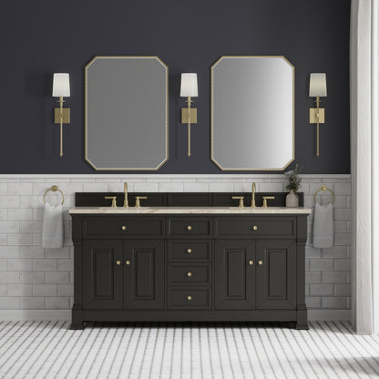Renovate for Less Atlanta Brookfield 72" Double Vanity, Black Onyx, w/ 3 CM Tajnar Eclos Top w/FreePower Wireless Charger