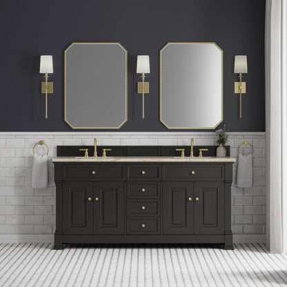 Brookfield 72" Double Vanity, Black Onyx, w/ 3 CM Tajnar Eclos Top w/FreePower Wireless Charger