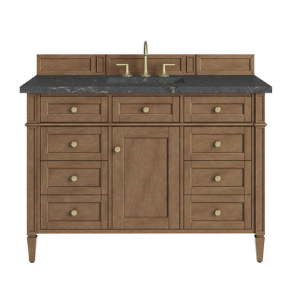 Renovate for Less Atlanta Brittany 48" Single Vanity, Pecan w/ 3 CM Parisien Bleu Silestone Top w/FreePower Wireless Charger