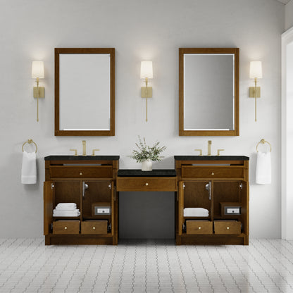 Renovate for Less Atlanta Bellshire 84" Dual Vanity Set with 24" Make-Up Counter, Honey Oak w/3 cm Phantome Eclos Top